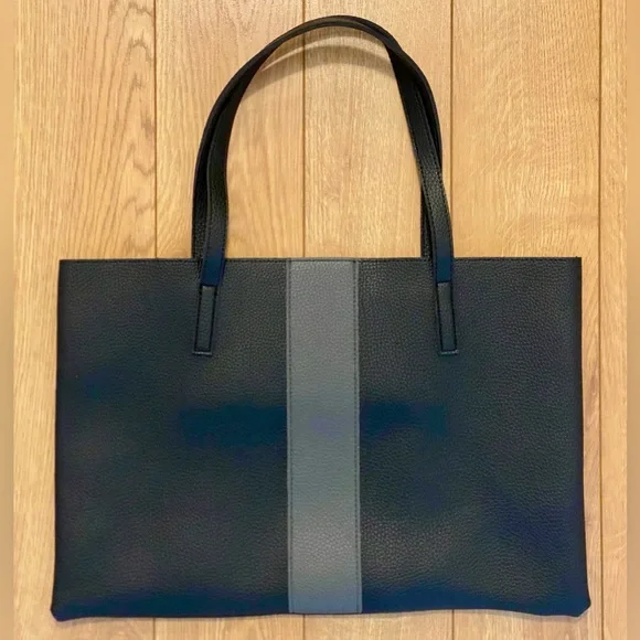 Vince Camuto Ciao Bella Black and Gray Leather Tote Bag – 17"x 11.5" - Picture 1 of 9